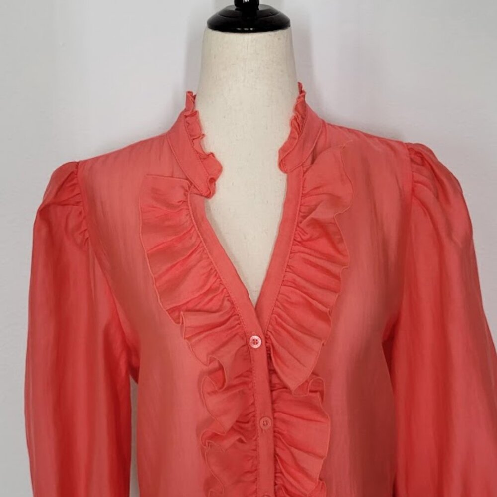 KARL LAGERFELD PARIS split-neck ruffled top Sz S - Picture 3 of 8